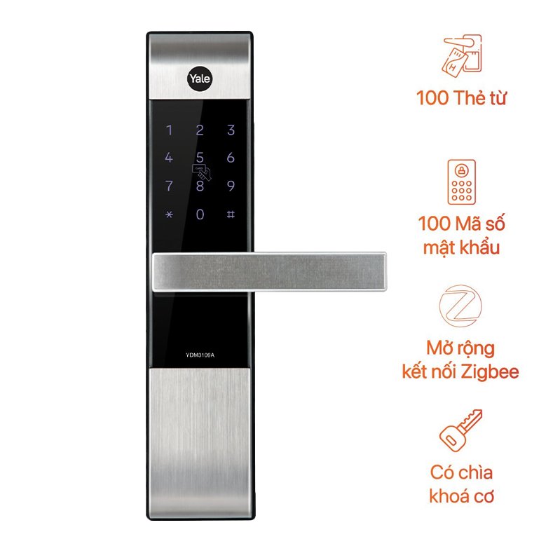 Khóa cửa thẻ từ Yale bạc DHZY017 YDM3109A